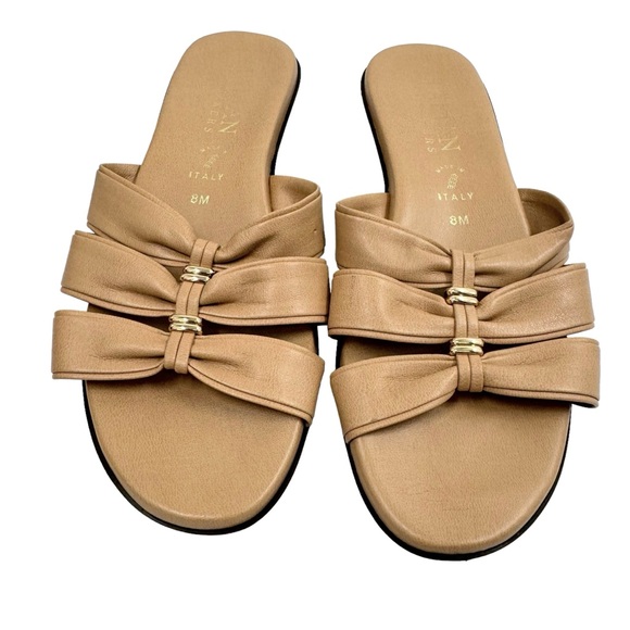 Italian Shoemakers Leather Sandals Made in Italy Tan Gold Tone Size 8M - Picture 10 of 10